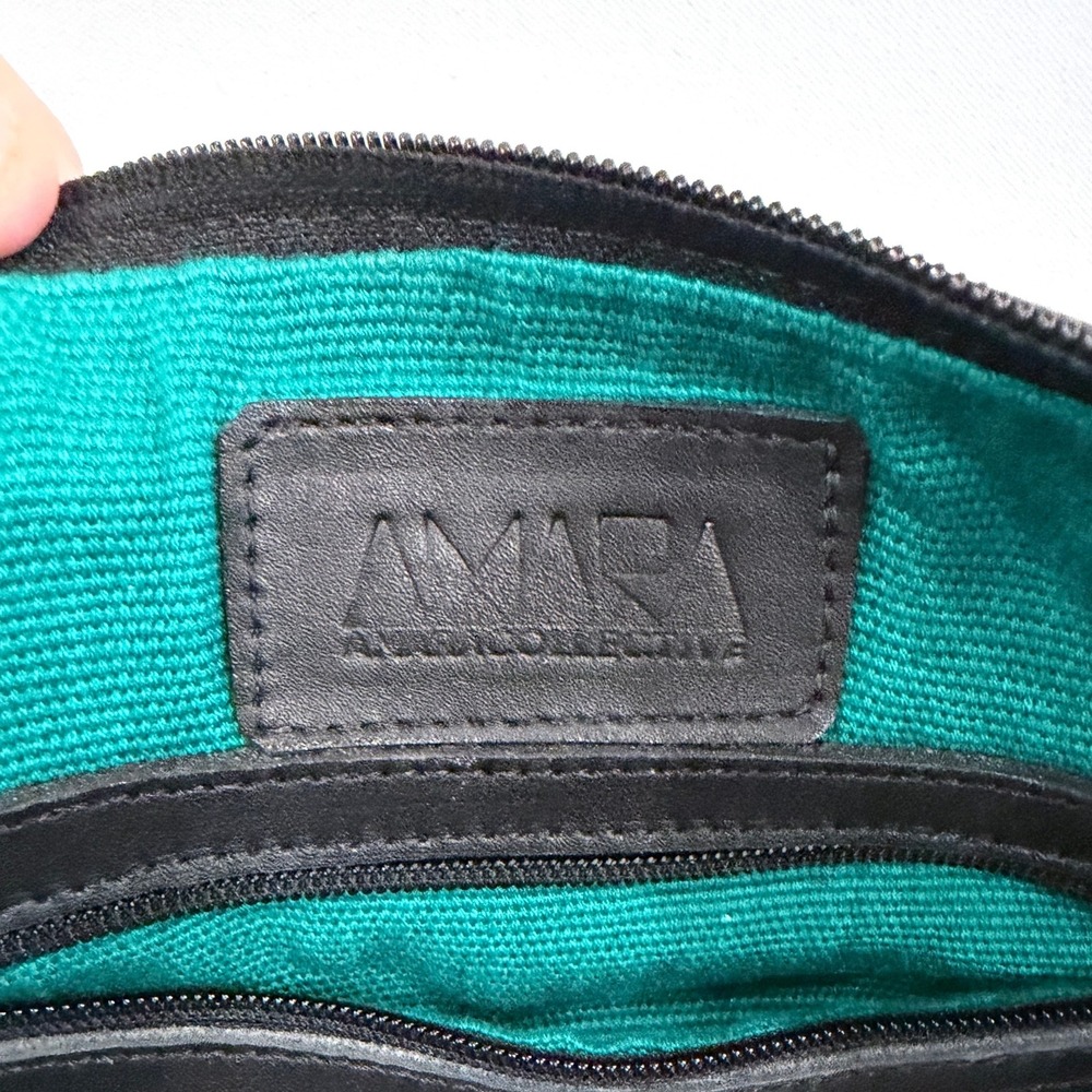 Amara Collective Huipil Leather Tote Bag Black Guatemalan Artisan Boho - Picture 4 of 11